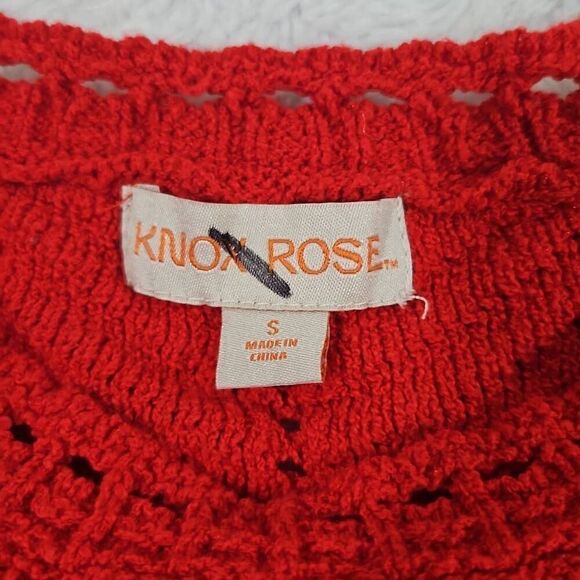 Knox Rose Womens Small Red Pointelle Crewneck Pullover Sweater Crochet Knit - Picture 2 of 7